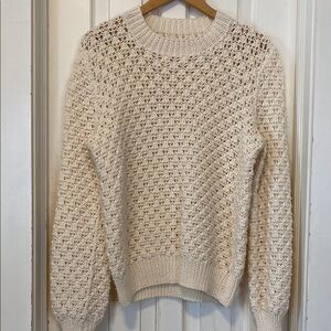 Handknit Handmade Cream Sweater with Eyelet Design